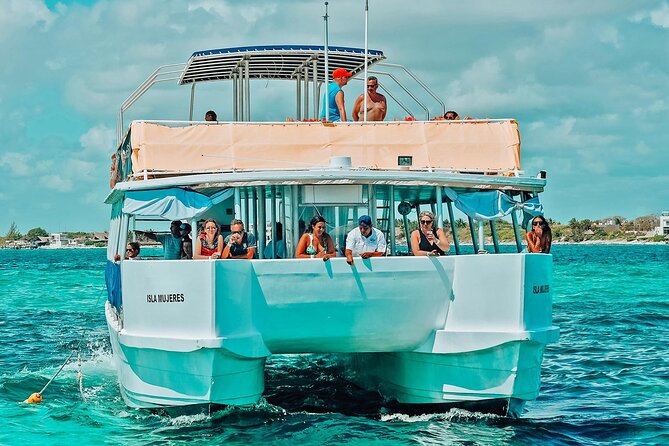 Isla Mujeres, Snorkel, Lunch & Pick Up from Cancun to P.Morelos - Returning toward Cancun: IXCHEL, Underwater Sculpture, and the onboard party