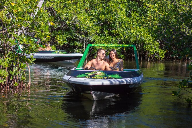 Jungle Tour adventure Cancun Speed Boat Through Mangrove - Driving a speed boat in Cancun, then slowing down for mangroves